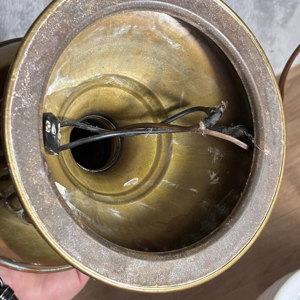 Vintage Brass Rayo Electrified Oil Lamp-Glass Chimney & White Milk Glass Shade